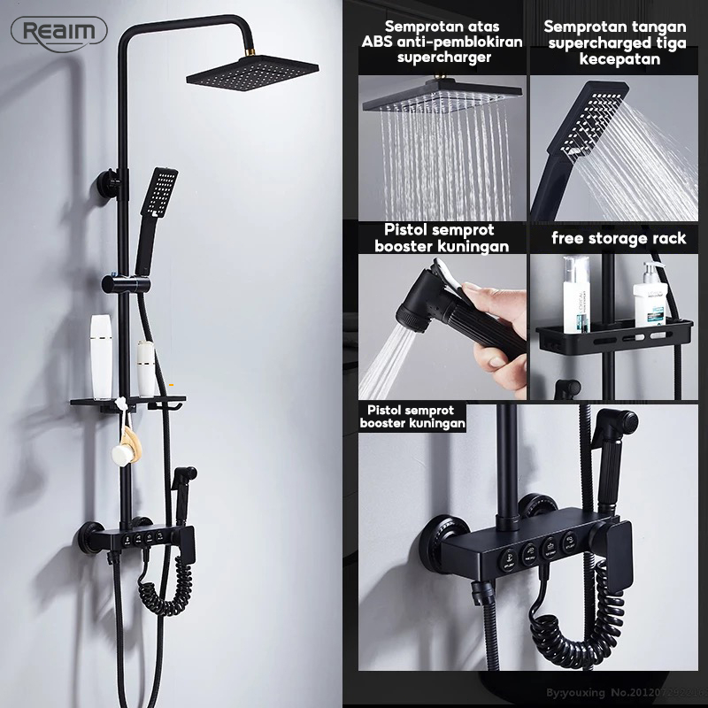 Jual Reaim Shower Set Fungsi Panas Dingin Dengan Faucet Hitam