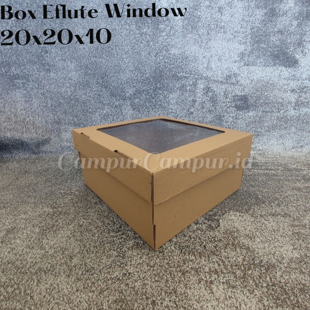 Jual Box Kardus Eflute Coklat Window 20x20x10 Cm Packaging Hampers