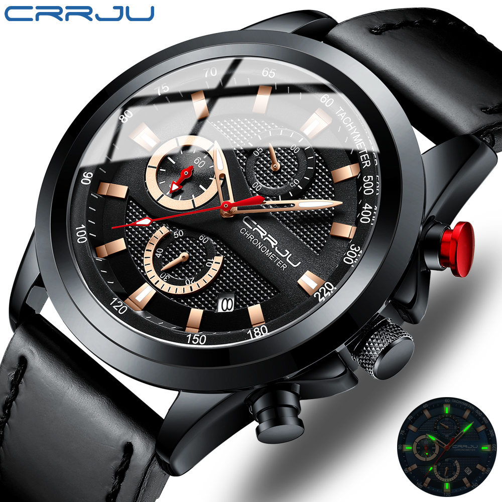 Jual Crrju Jam Tangan Pria Anti Air Multifungsi Chrono Aktif Kulit