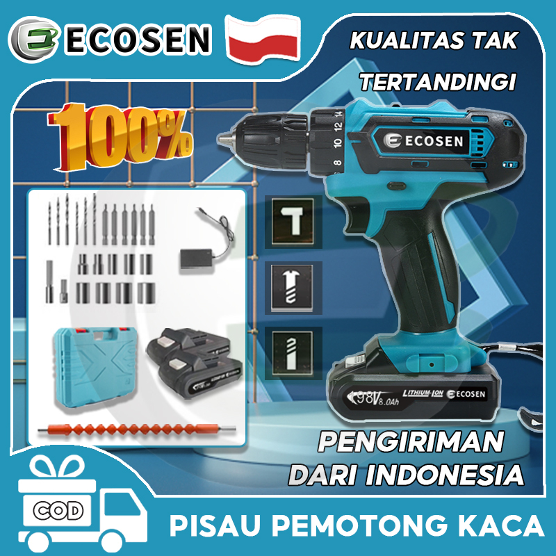 Jual ECOSEN Mesin Bor Baterai Tangan 98V Dengan 2 Baterai Cordless