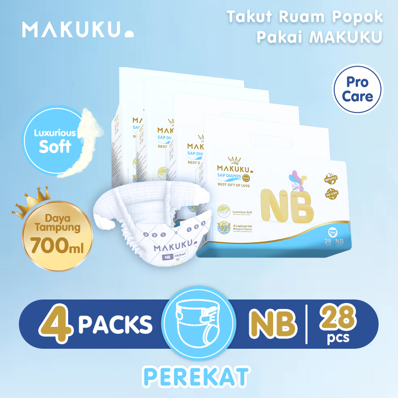 Jual 4 PACK MAKUKU SAP DIAPERS PRO CARE TAPE NB28 Popok Bayi Tipis