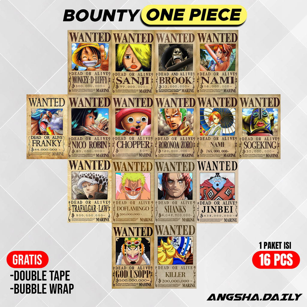 Jual Poster Bounty One Piece Wanted Poster Anime Dekorasi Kamar