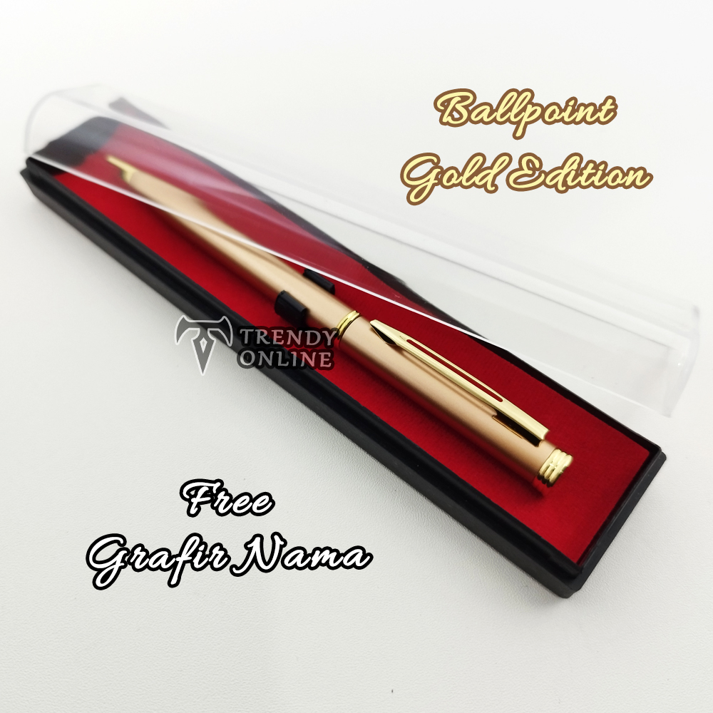 Jual Pulpen Hadiah Exclusif Nuansa Gold Dengan Box Mika Bolpoin FREE