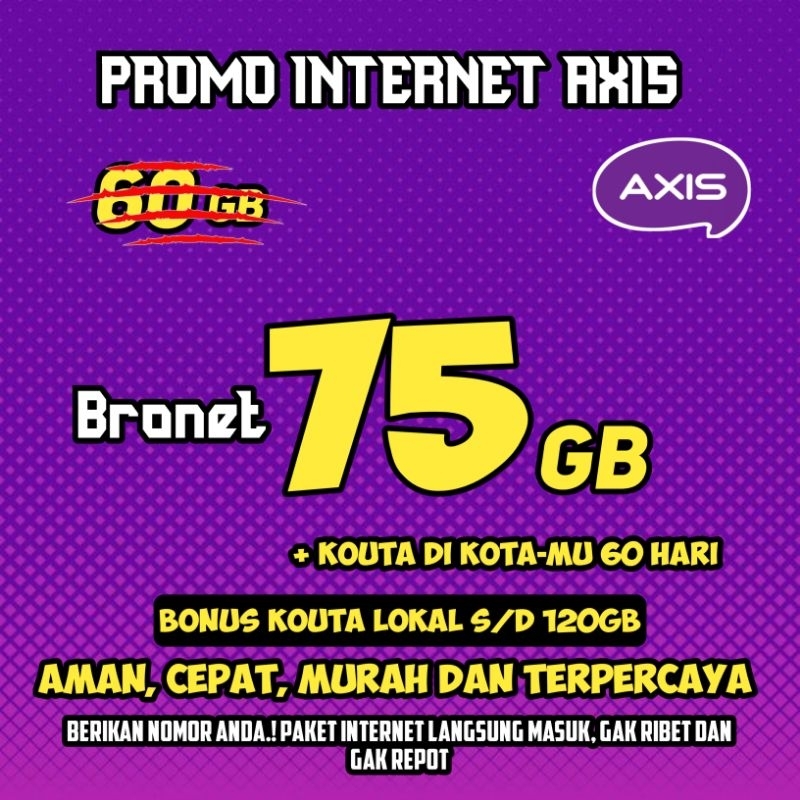 Jual PROMO INTERNET AXIS BRONET 75GB BONUS KOUTA DI KOTA MU MASA