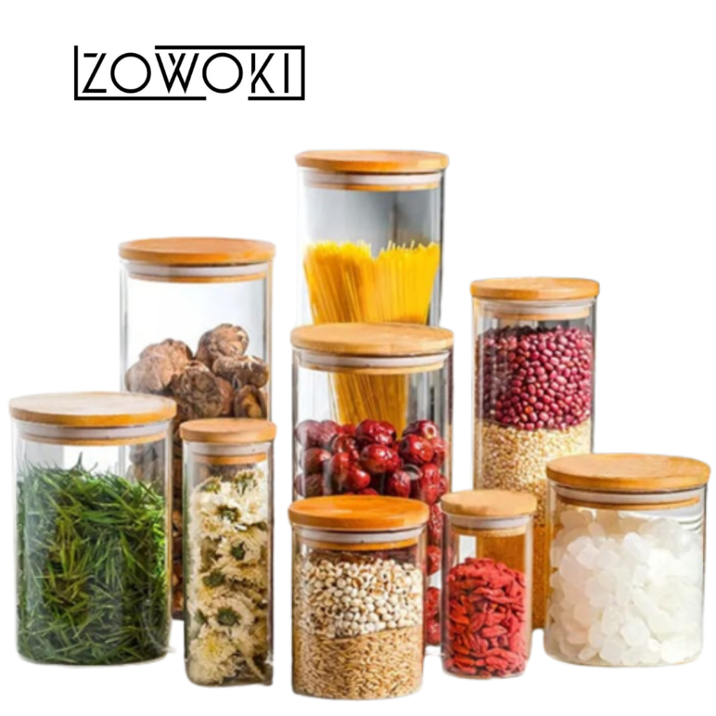 Jual ZOWOKI Toples Kaca Kedap Udara Tutup Kayu Toples Bumbu Dapur