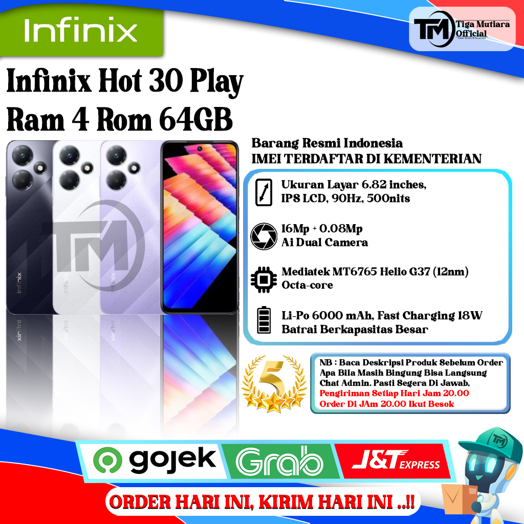 Jual Infinix Hot 30 Play Ram 4 Rom 64GB Segel Original Bergaransi