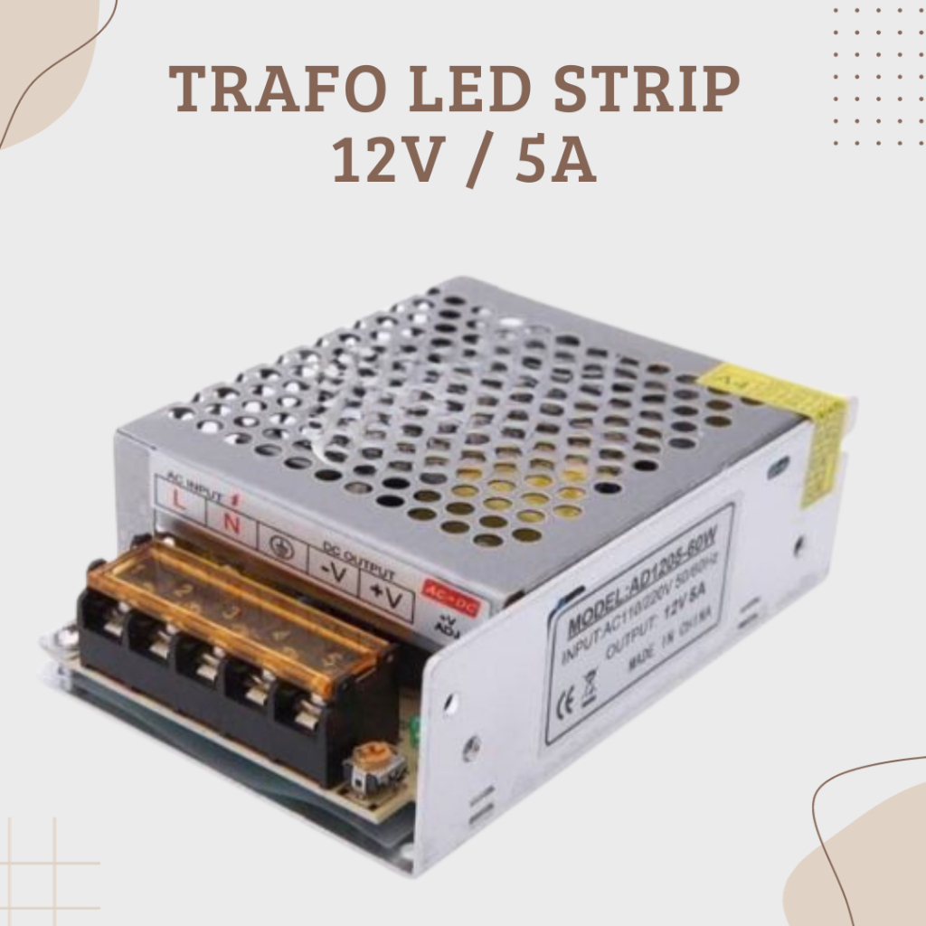 Jual POWER SUPPLY ADAPTOR SWITCHING TRAFO LED STRIP 12V 5A 12 VOLT 5