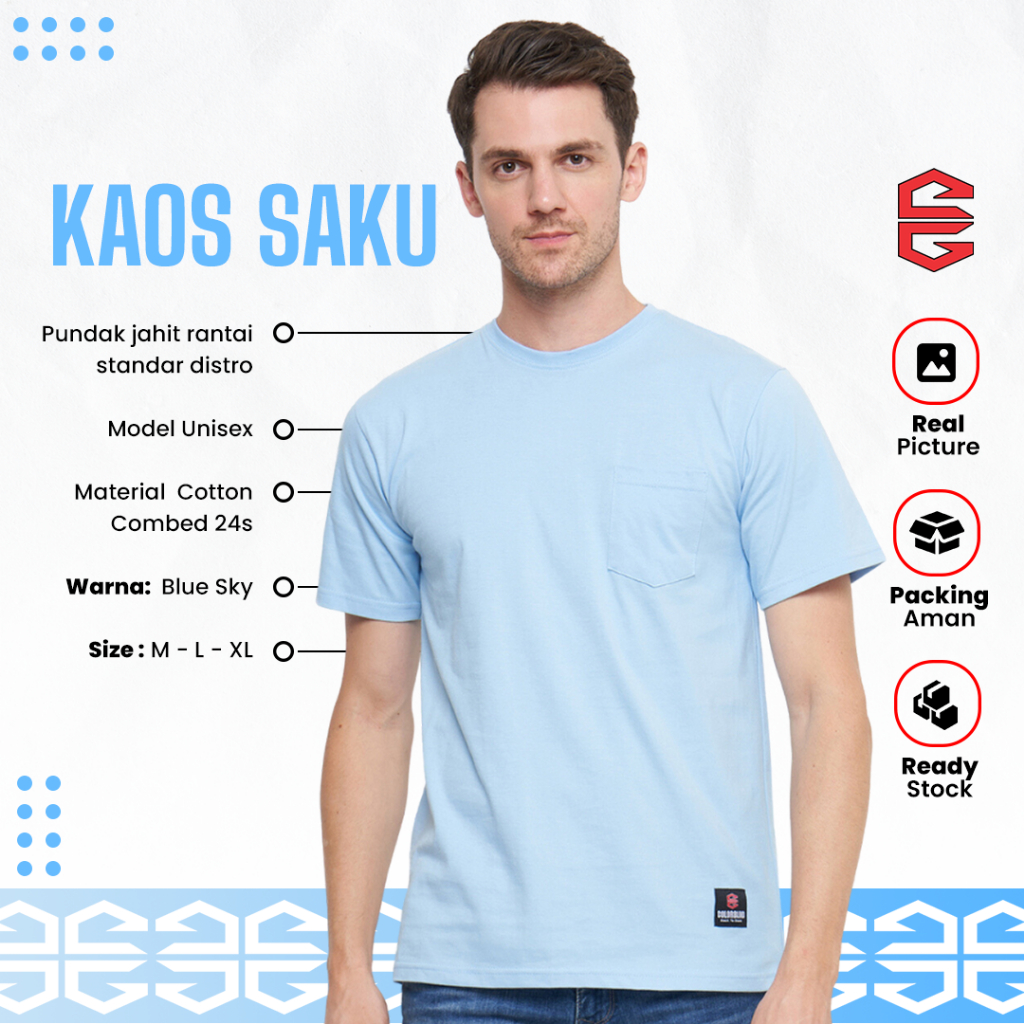 Jual Kaos Polos Pria Saku T Shirt Pocket Bahan Cotton Combed 24s Warna