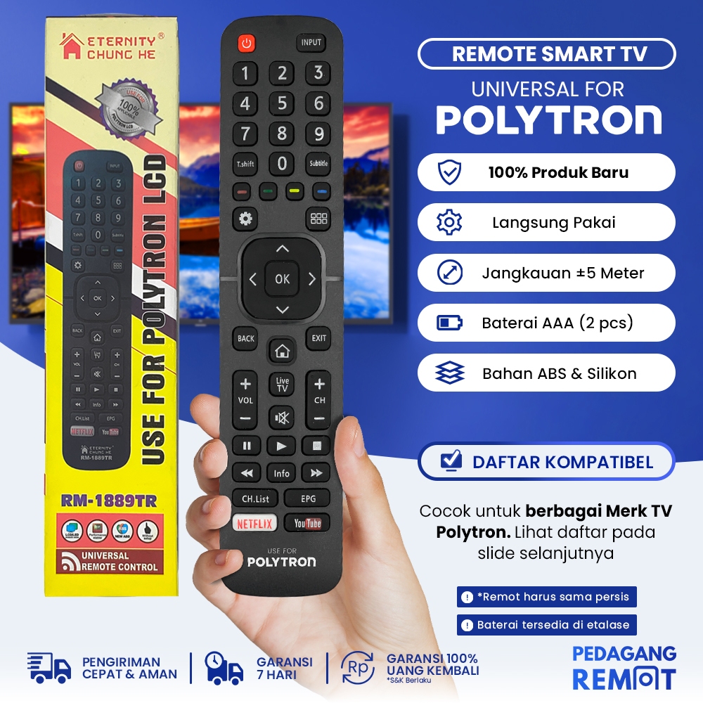 Jual Remot Remote TV Polytron Smart TV Youtube Netflix Multi