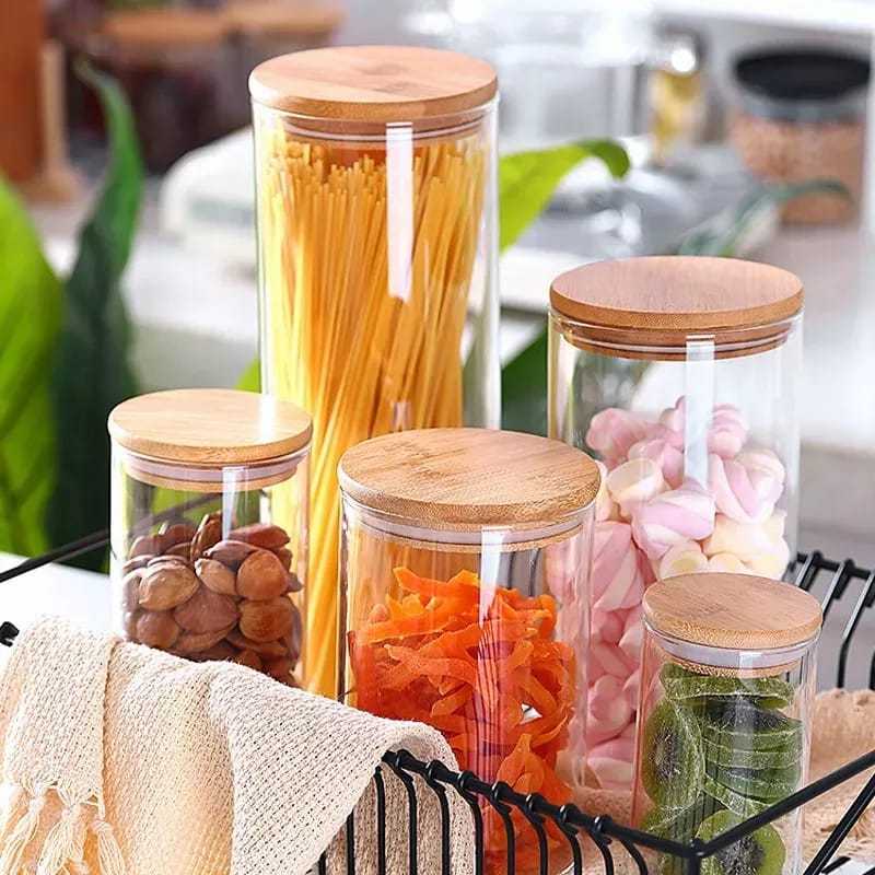 Jual Toples Kaca Kedap Udara Tutup Kayu Toples Bumbu Dapur Makanan