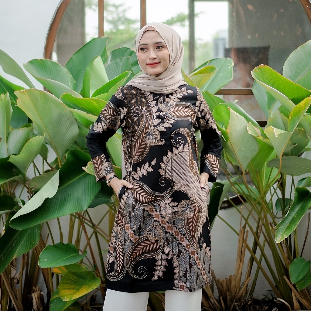 Jual Tunik Batik Wanita Full Trikot Pakaian Kerja Wanita Premium Motif