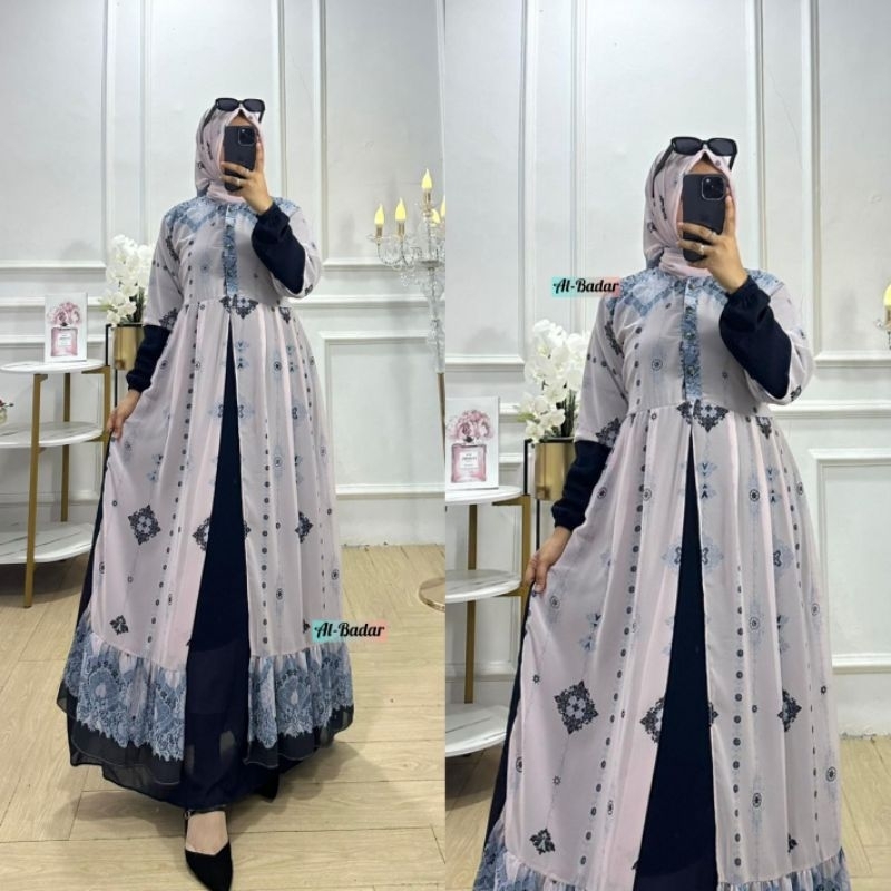 Jual Bisa Cod Gamis Ceruty Motif Etnik Plus Hijab Segi Empat Model