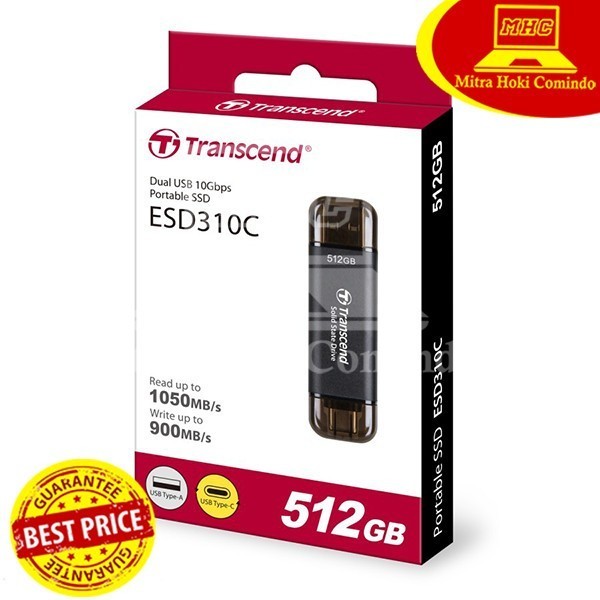 Jual SSD EKSTERNAL PORTABLE TRANSCEND 512GB ESD310C DUAL USB A TYPE C