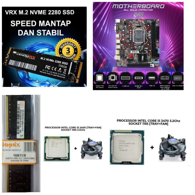 Jual Paket Pc Rakitan Intel Core I5 Gen 2 Gen 3 LGA 1155 H61 NVME RAM 4