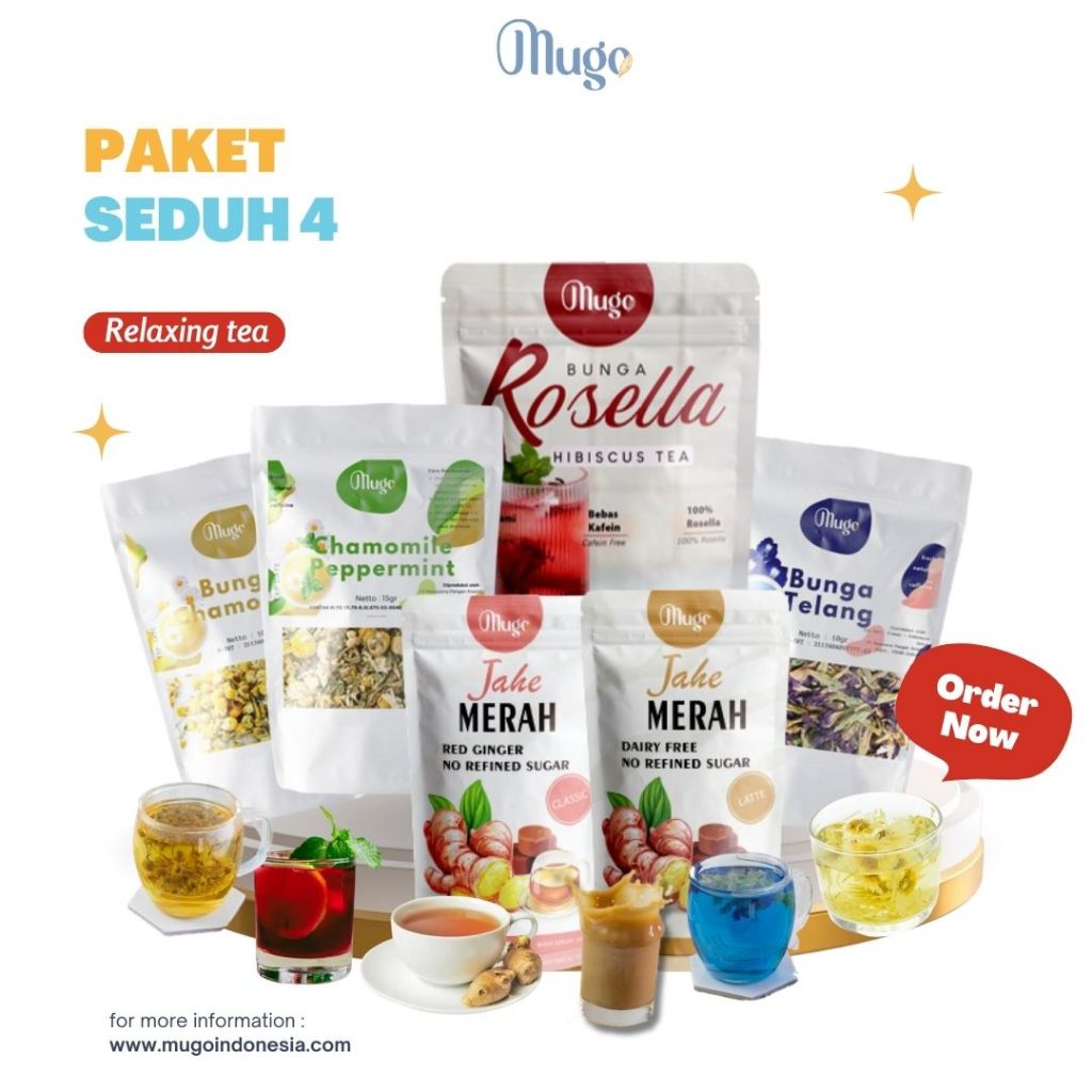 Jual Mugo Paket Besar Ginger Latte Chamomile Telang Mint Rosella