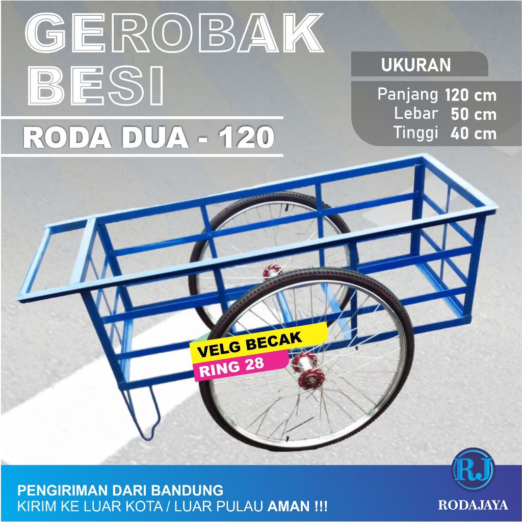 Jual Gerobak Besi Velg Becak Roda Dua 120x50x40 Cm Kereta Barang