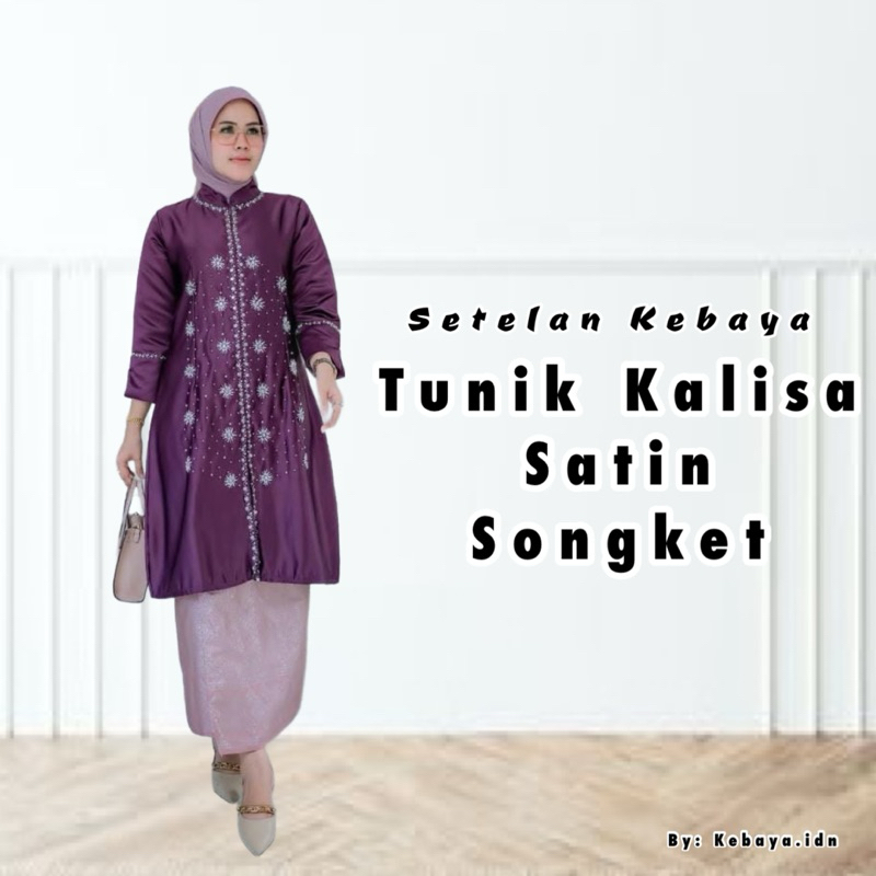 Jual Setelan Kebaya Modern Tunik Kalisa Satin Rok Songket Kebaya