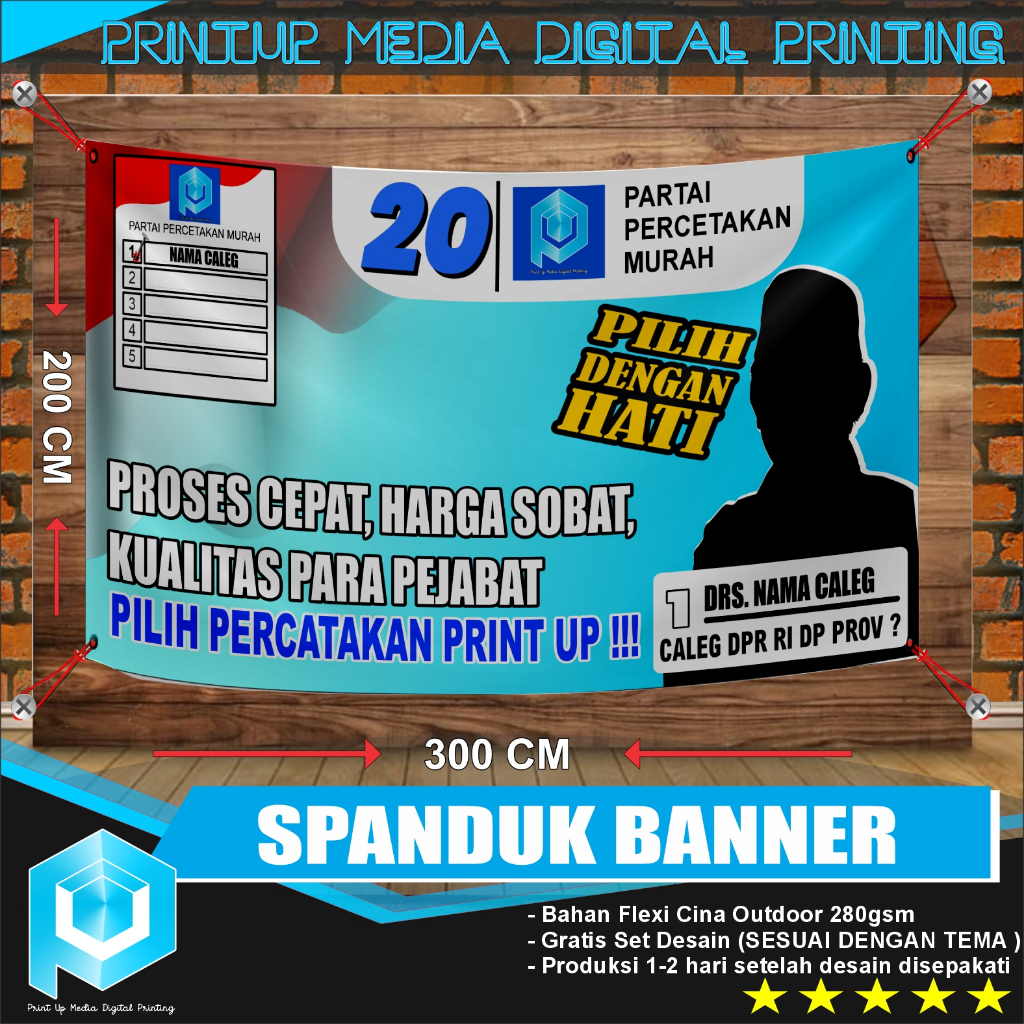 Jual Spanduk Banner Baliho Caleg Bacaleg Nyalon Pemilu Ukuran X