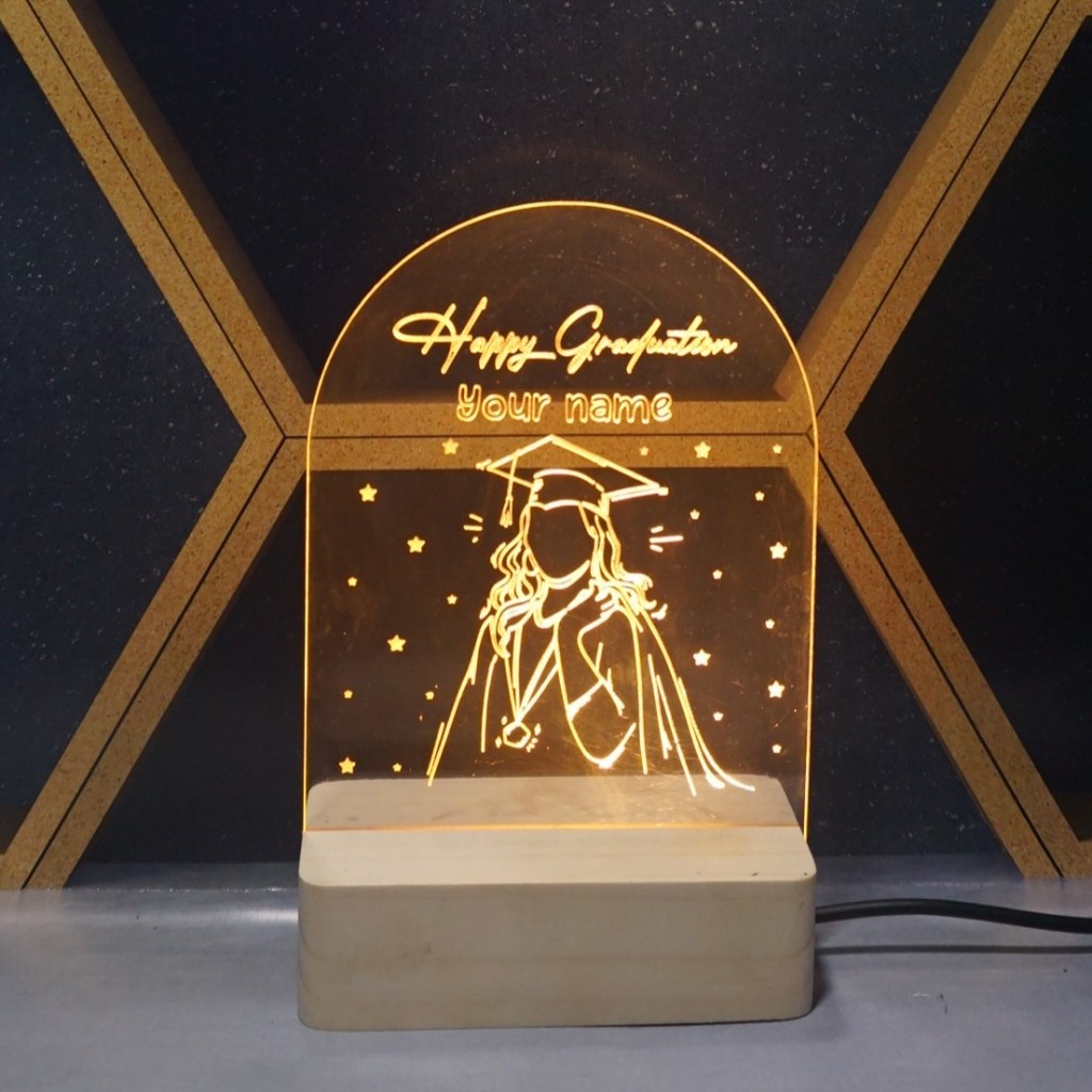 Jual Akrilik Custom Gift Nama LED Sketsa Plakat Hadiah Kado Ulang Tahun