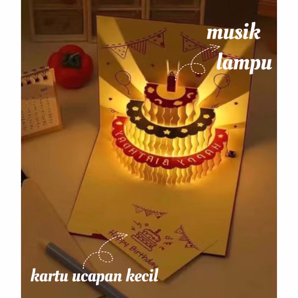 Jual Kartu Ulang Tahun Pop Up D Music Ringan Happy Birthday Greeting