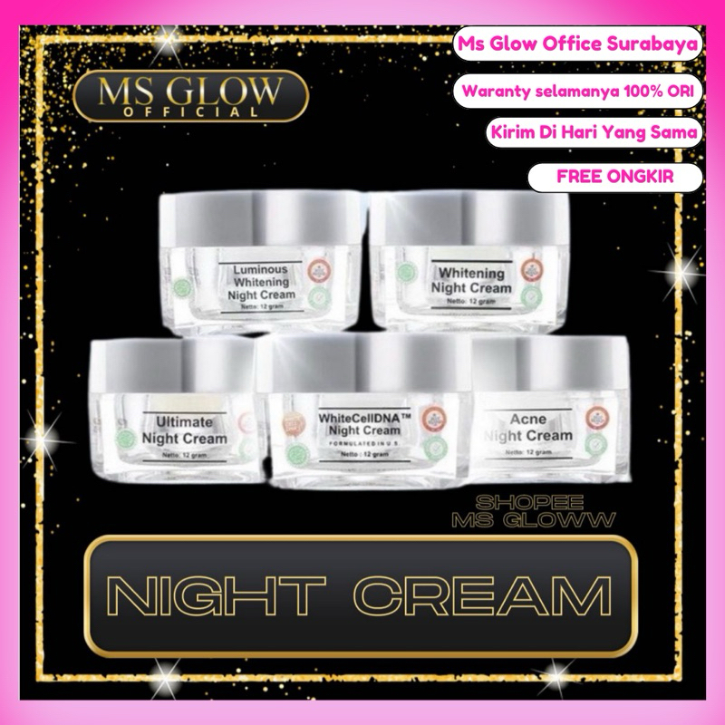 Jual Cream Malam Ms Glow Whitening Acne Luminous Ultimate RESMI