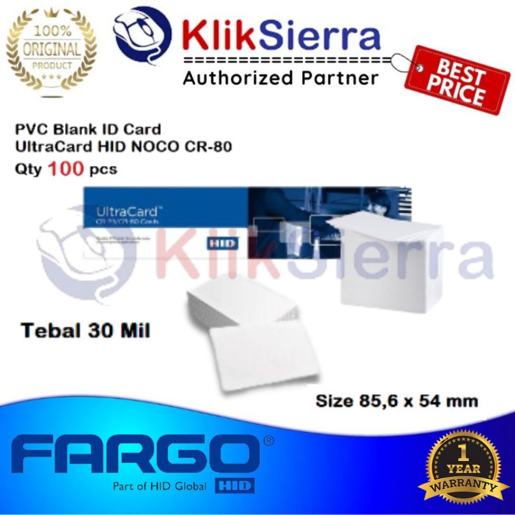 Jual FARGO Kartu PVC Blank ID Card HID UltraCard NOCO CR79 CR80 30Mil