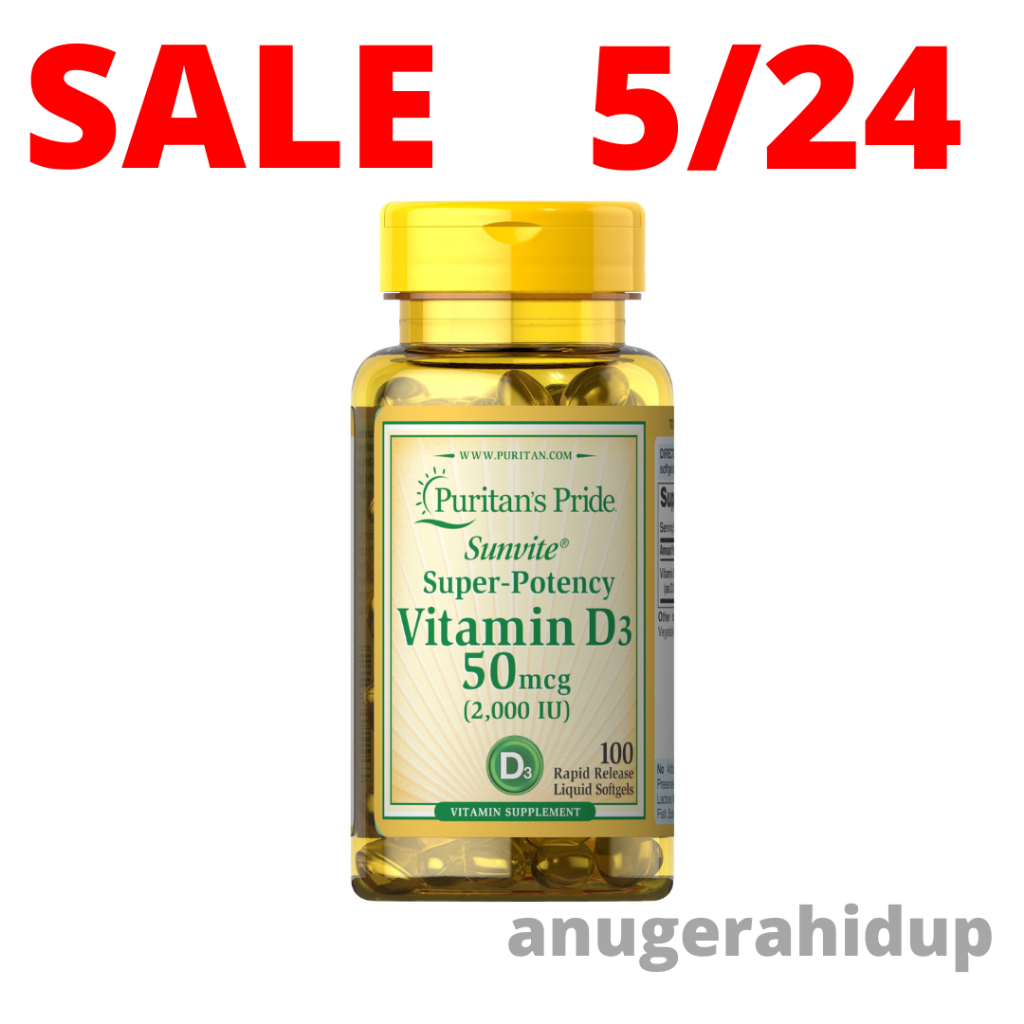 Jual Puritan Pride Vitamin D3 2000 IU 100 Softgels D3 2000 IU 200