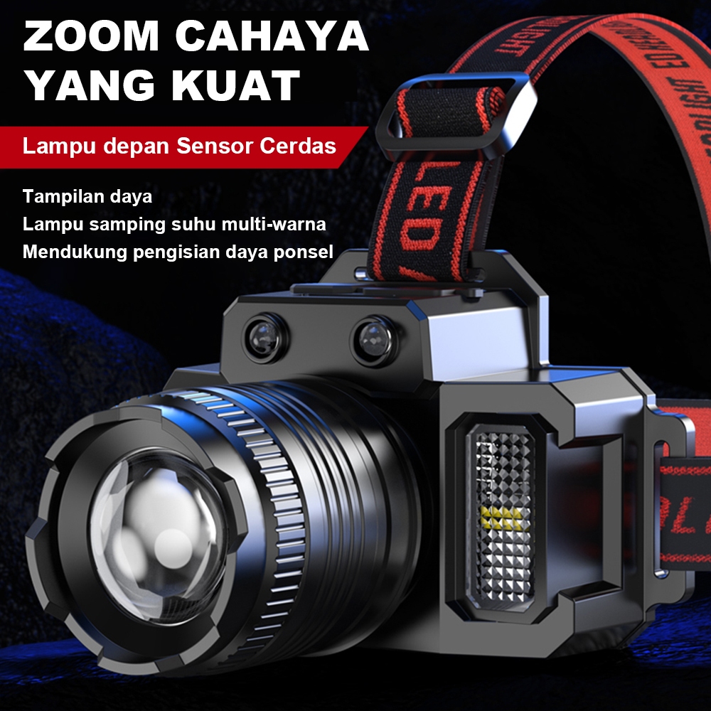 Jual Headlamp Senter Kepala LED Super Terang 5000 Lumen Dengan Sensor