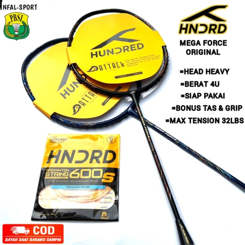 Jual Raket Badminton Original Hundred Mega Force Lbs Bonus Tas Grip