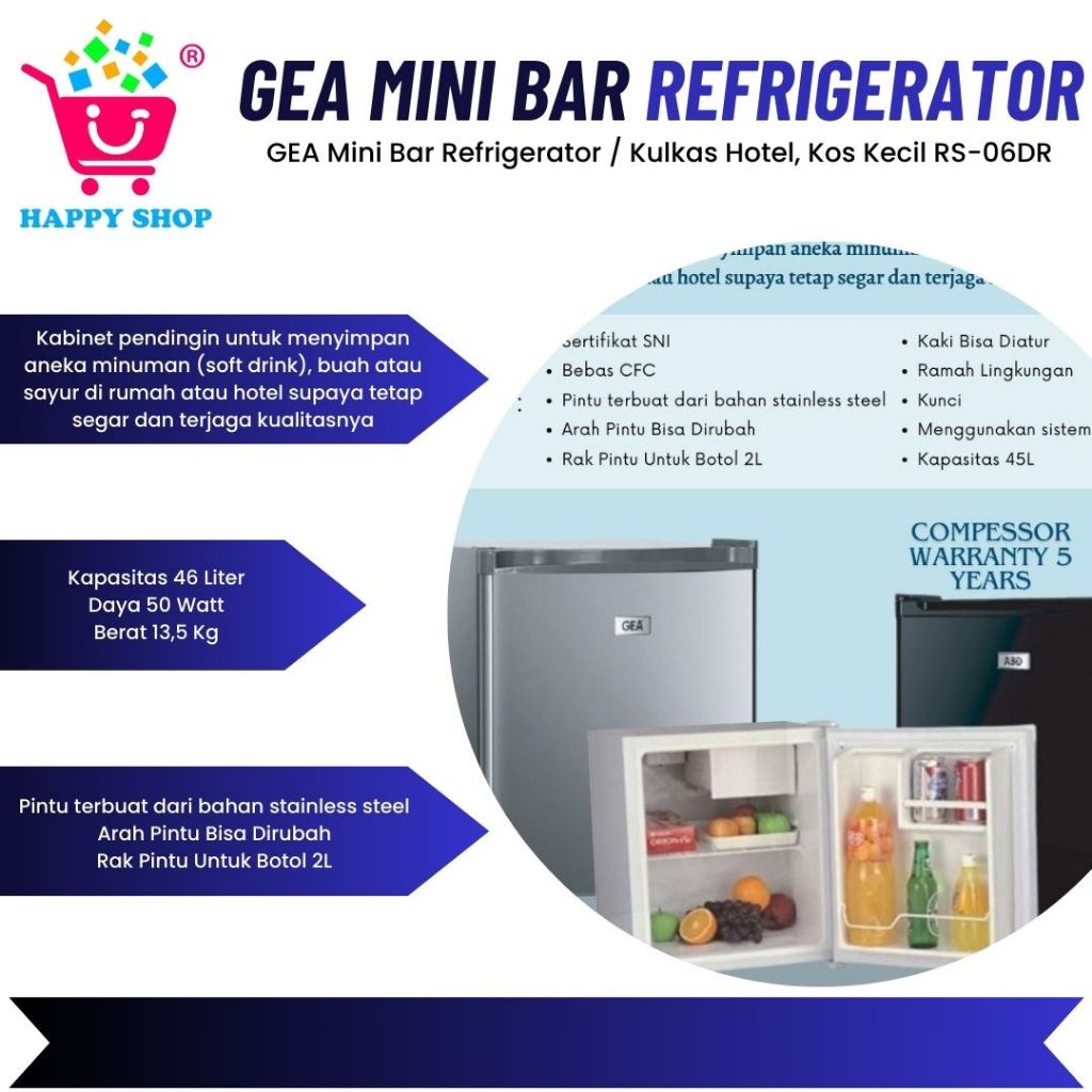 Jual GEA Mini Bar Refrigerator Kulkas Hotel Kos Kecil RS 06DR