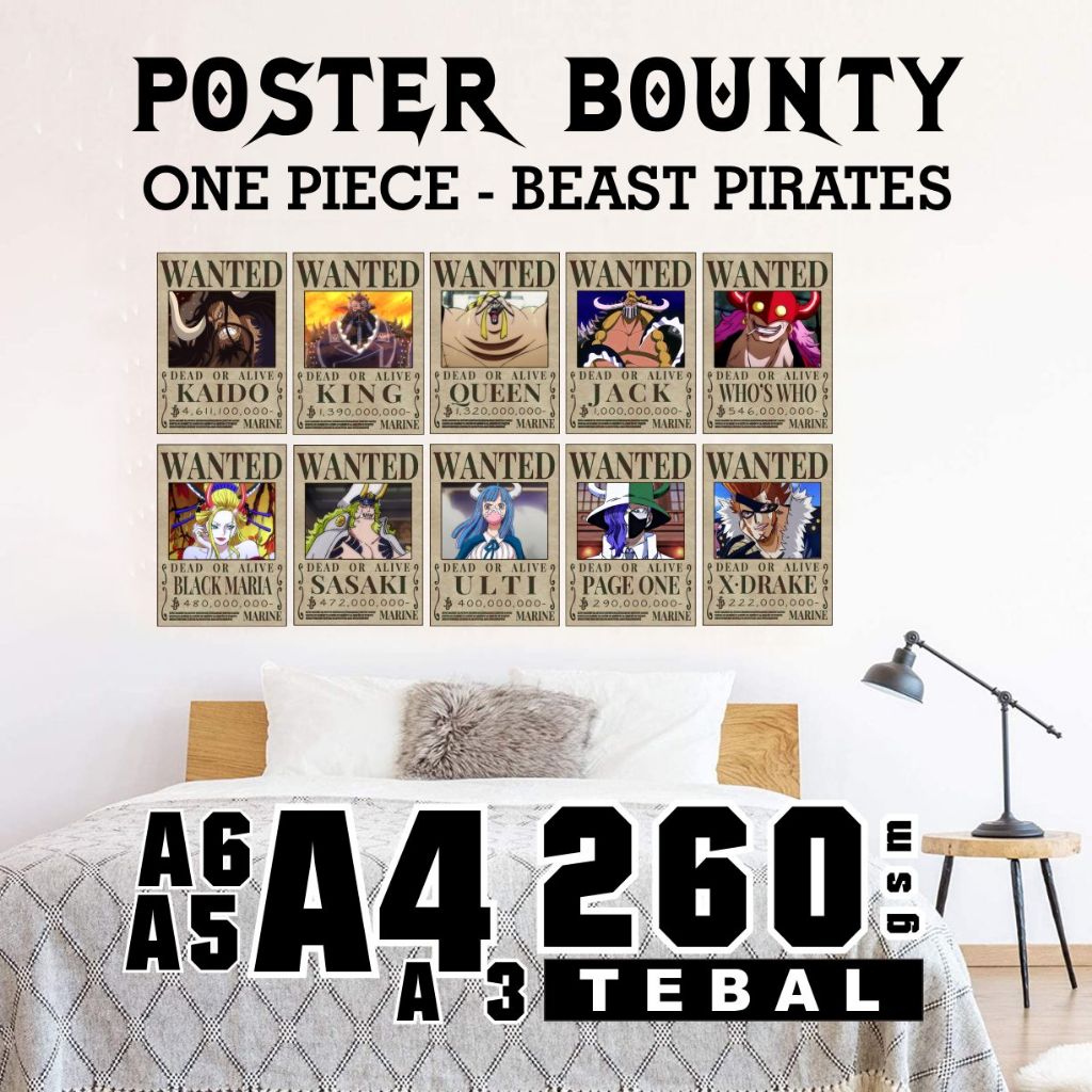 Jual Set Poster Wanted Beast Pirates Buronan Kru Kaido Bounty One