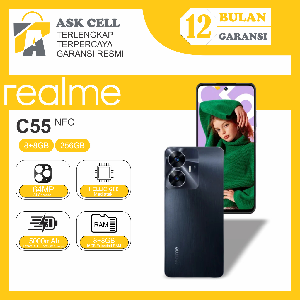 Jual Realme C55 NFC 8GB 256GB 64MP AI Camera Up To 12GB Dynamic RAM