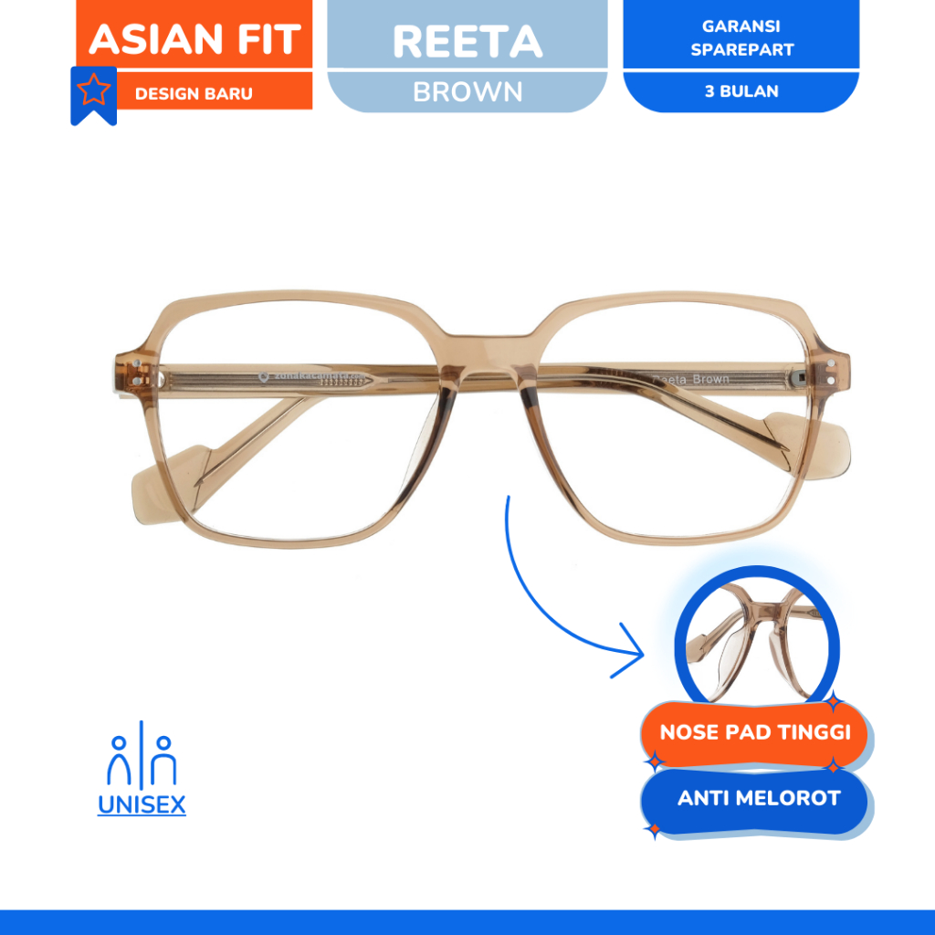 Jual Zonakacamata Asian Fit Reeta Brown Frame Kacamata Pria