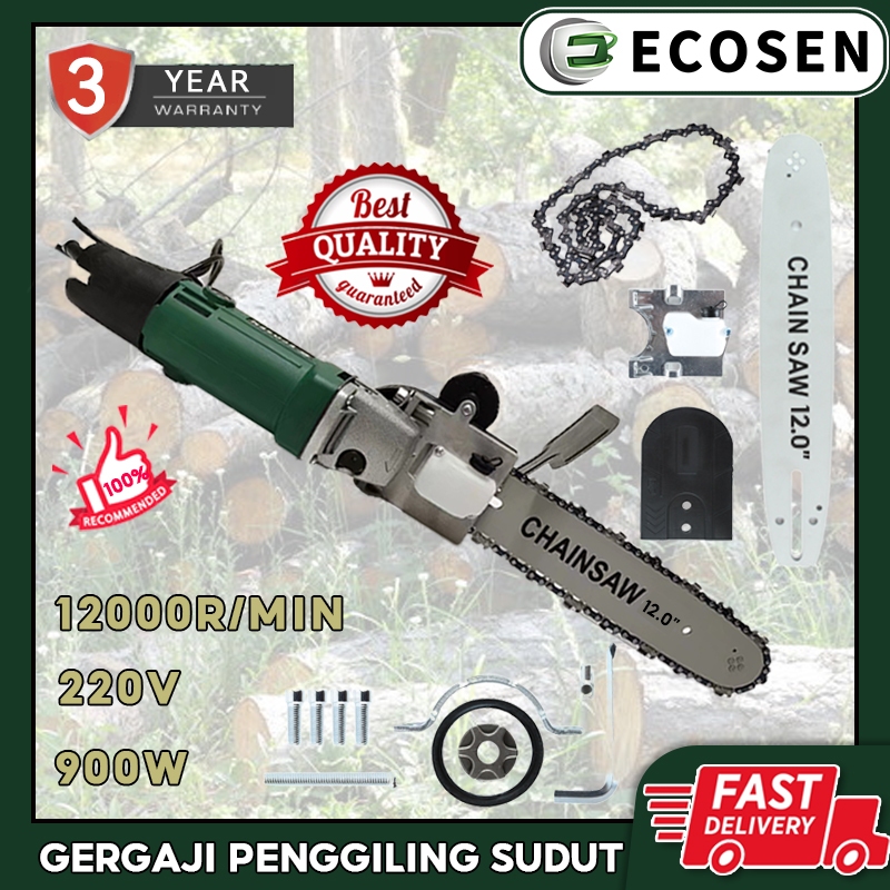 Jual ECOSEN Chainsaw Gergaji Rantai Elektrik Mini 12 Inch Adaptor