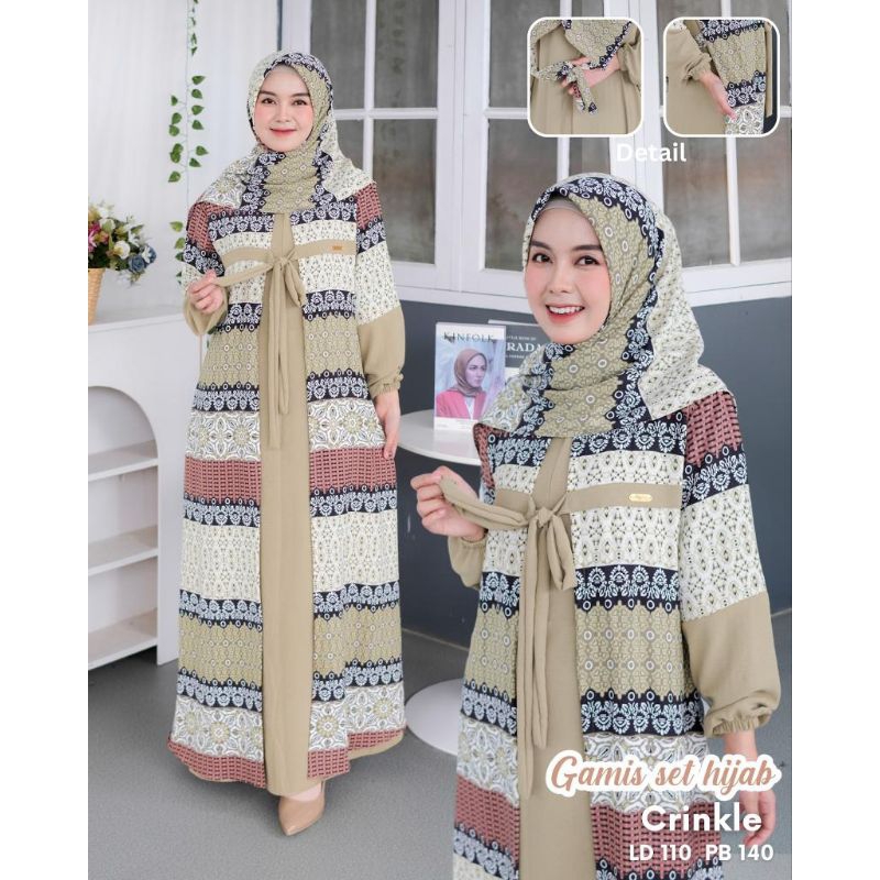 Jual Gamis Set Hijab Cringkle Premium Shafira Dress In Etnik Motif