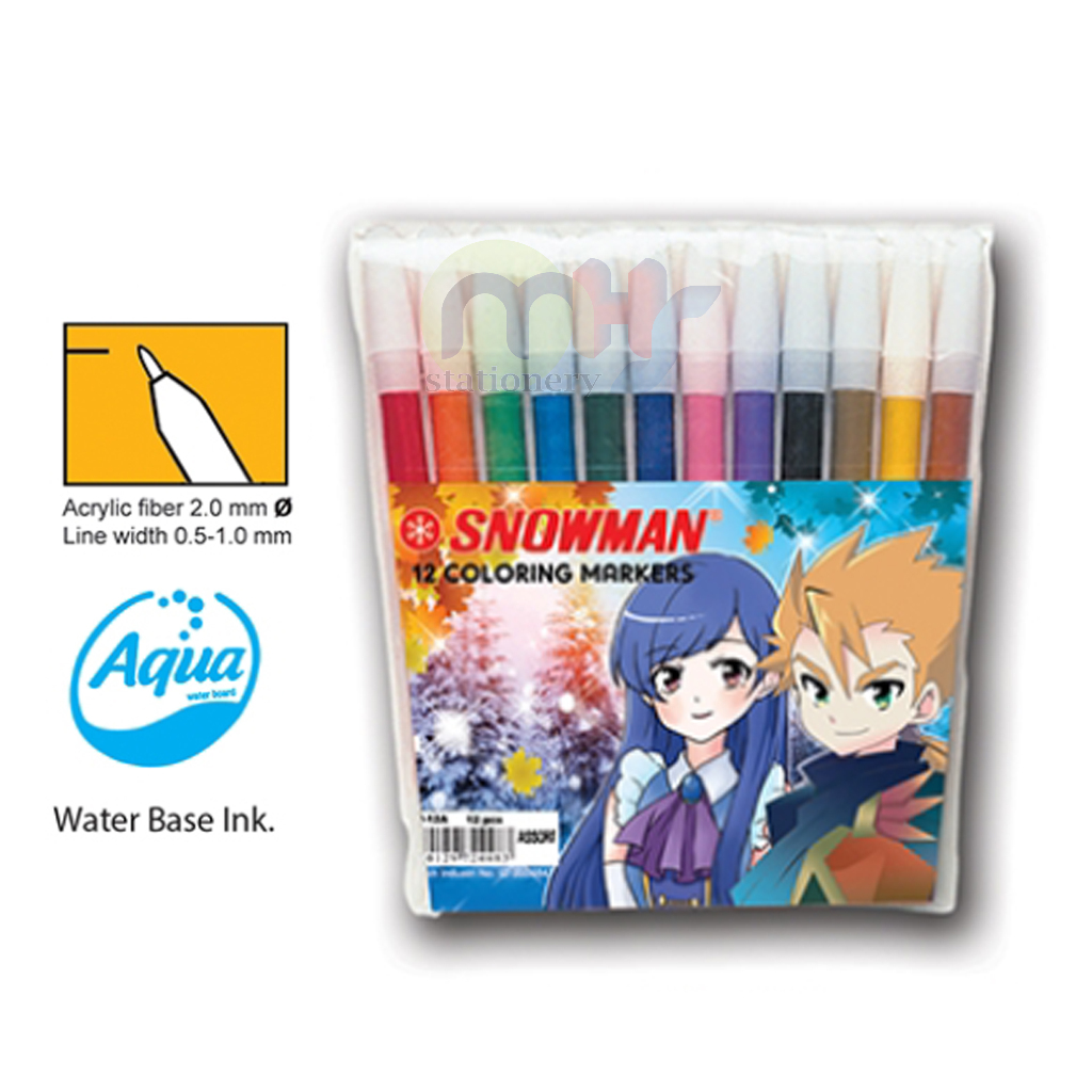 Jual Spidol Colouring Marker Snowman PW 12A 12 Warna Shopee Indonesia