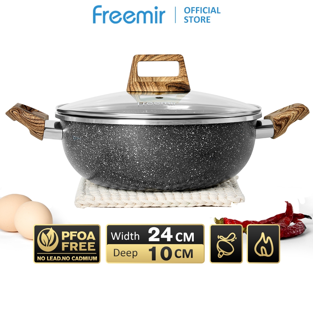 Jual LIVE SPECIAL Freemir Deep Wood Series Panci Hitam 24cm Kedalaman