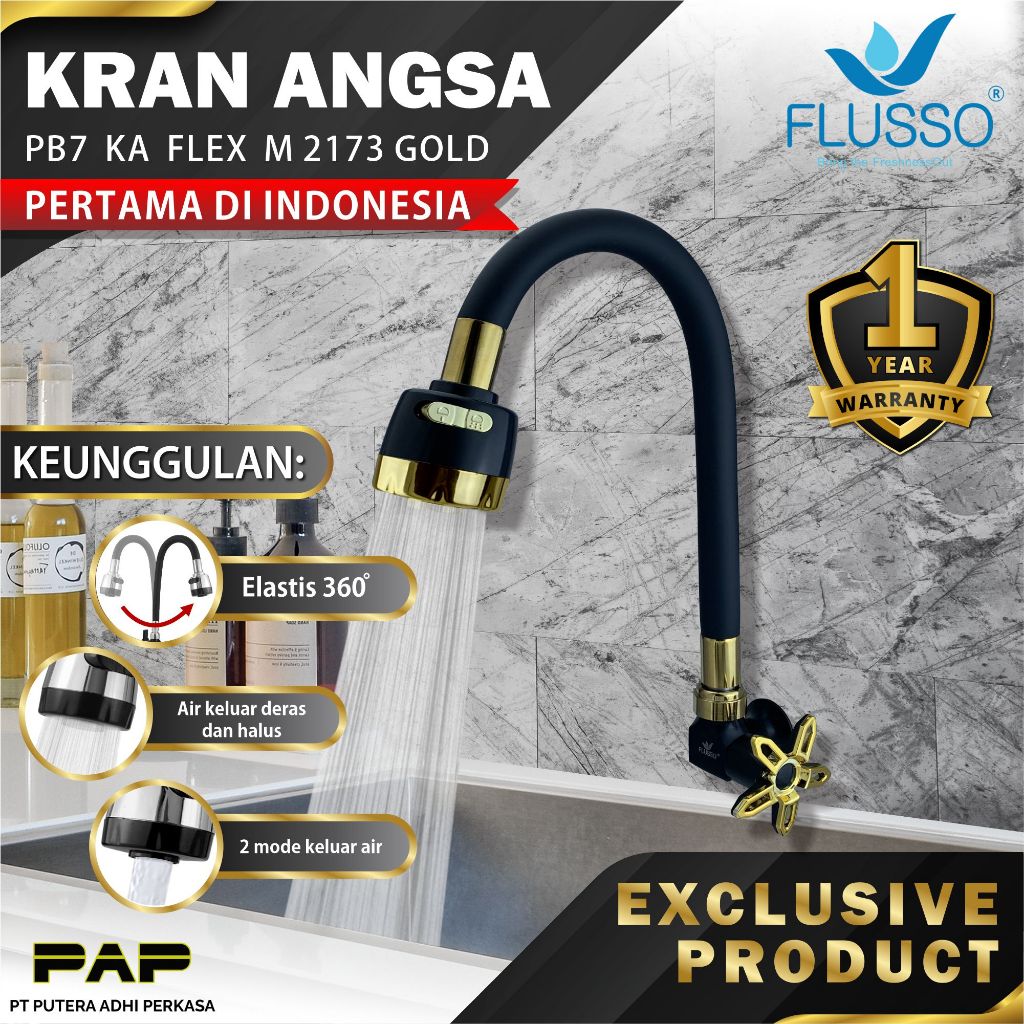 Jual Flusso Kran Angsa Fleksibel Inch Black Gold Keran Air Dapur