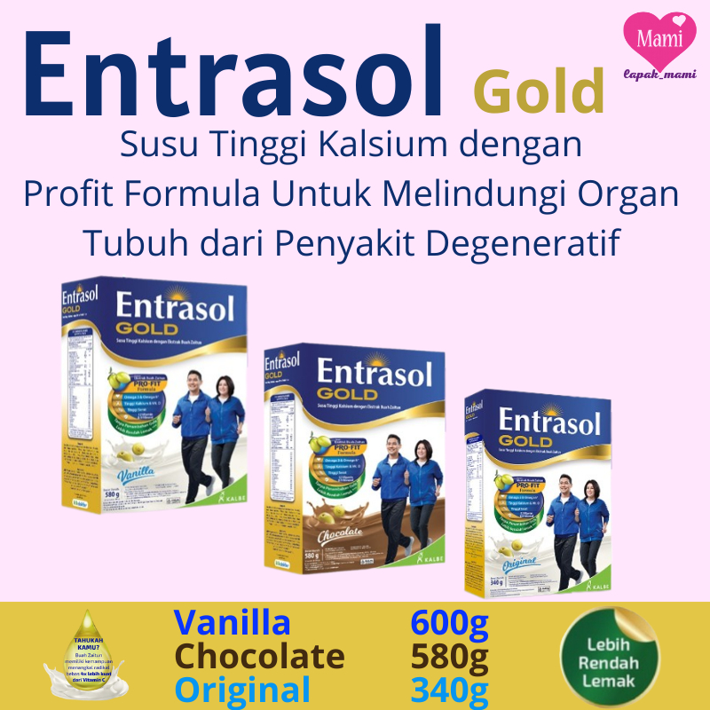 Jual Entrasol Gold Vanila Coklat 600g Original 340g Susu Tinggi Kalsium