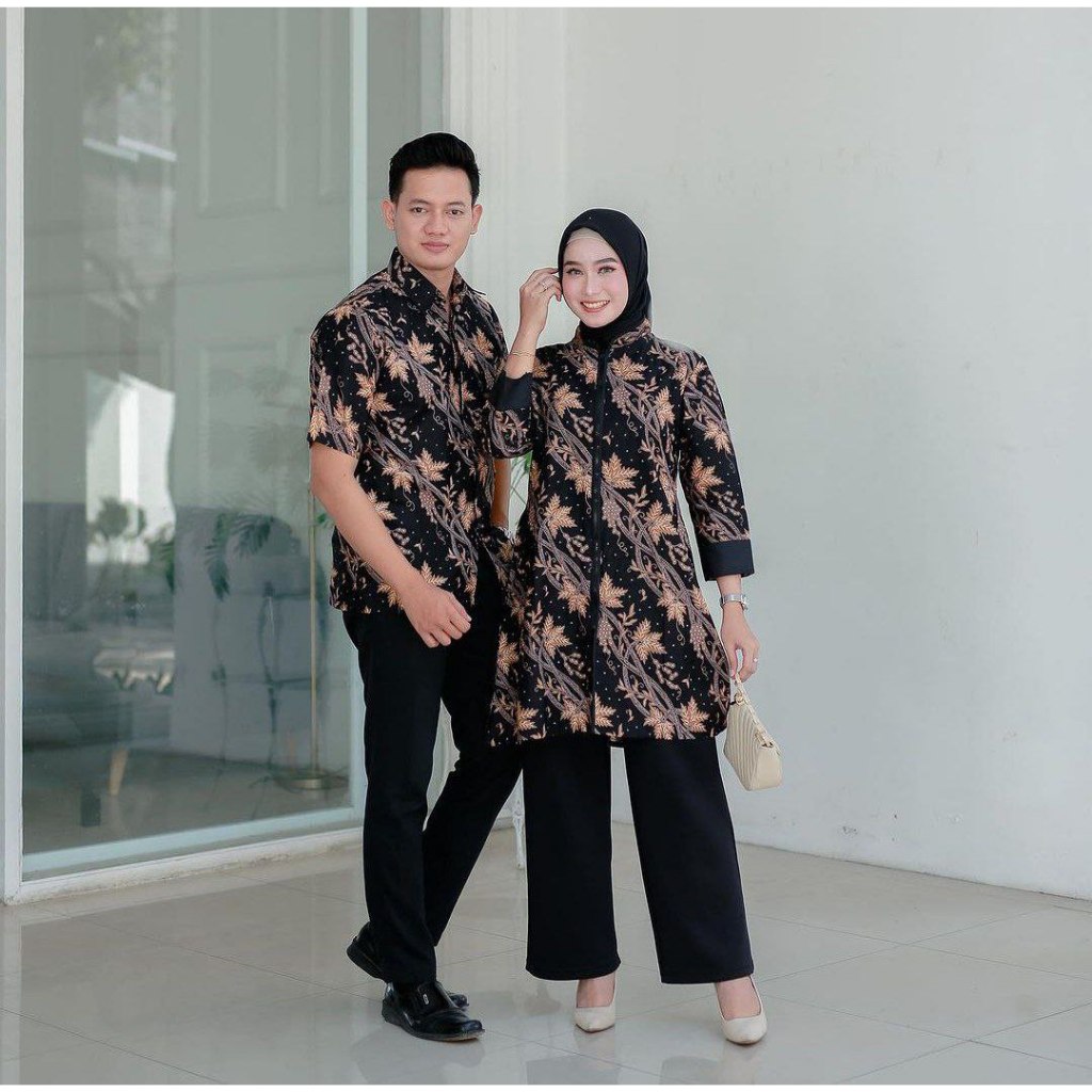 Jual Benang Raja Batik Couple Pria Wanita Katun Motif Daun Bambu