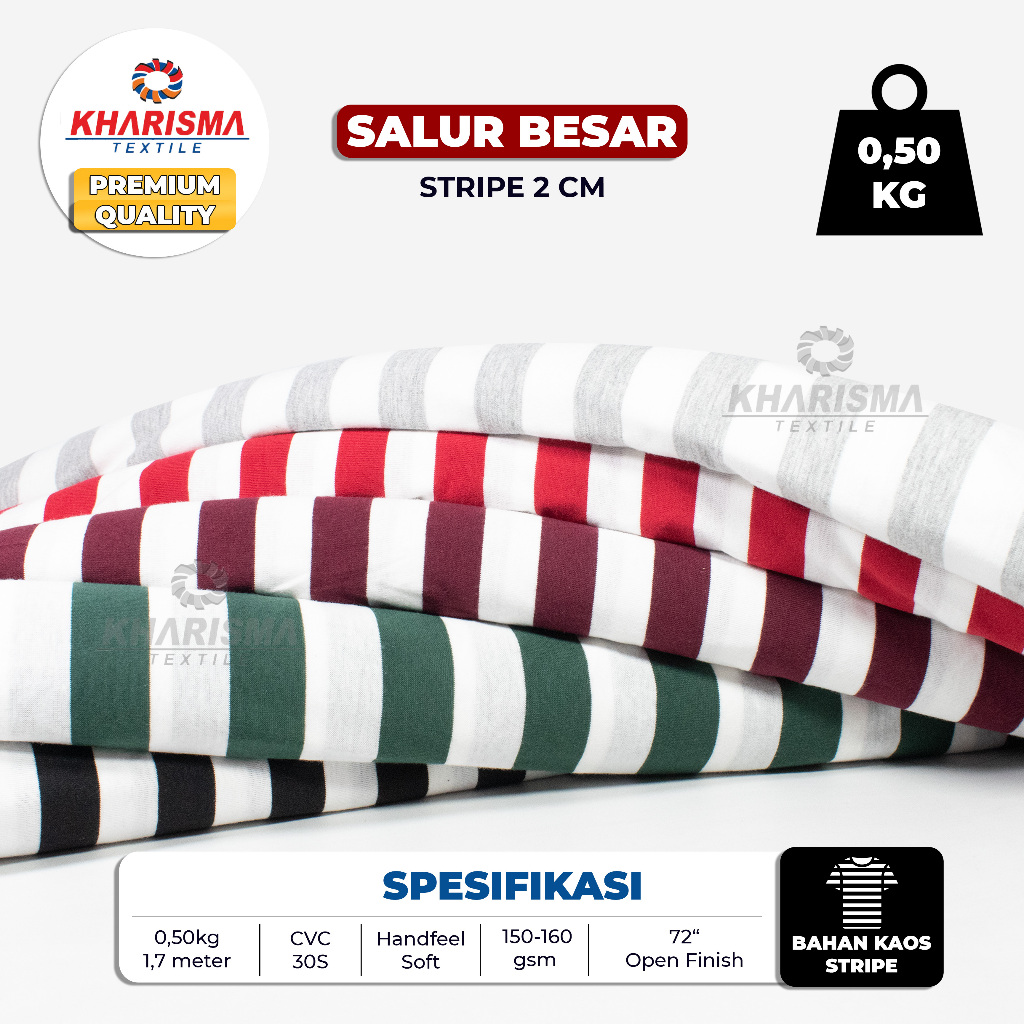 Jual Bahan Kaos Kain Salur Besar 2cm CVC30s Kharisma Textile Per 0 5kg