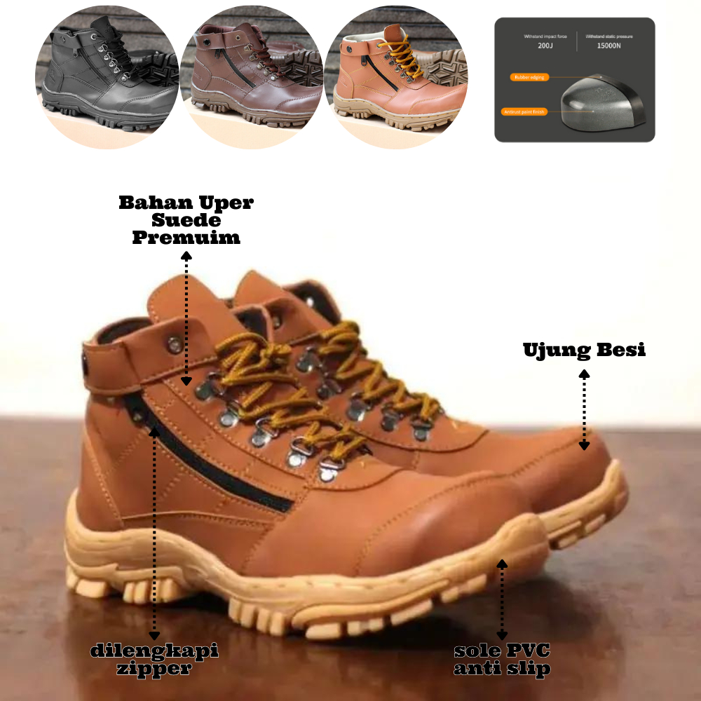 Jual Sepatu Boots Safety Ujung Besi Crocodile Morisey Zipper Sepatu