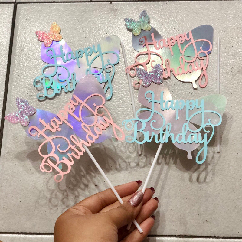 Jual Cake Topper Happy Birthday Lucu Motif Kupu Kupu Hiasan Kue Ulang