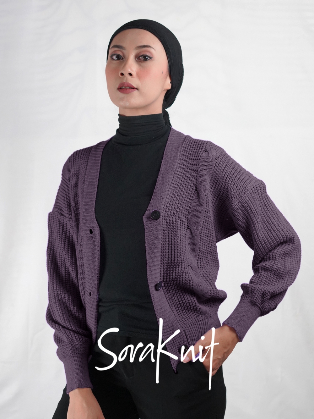 Jual Premium Cardigan Rajut Motif Cable Corak Kabel Semi Crop Knit