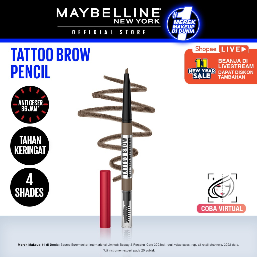 Jual Maybelline Tattoo Brow 36H Pencil Pensil Alis Eye Makeup Cokelat