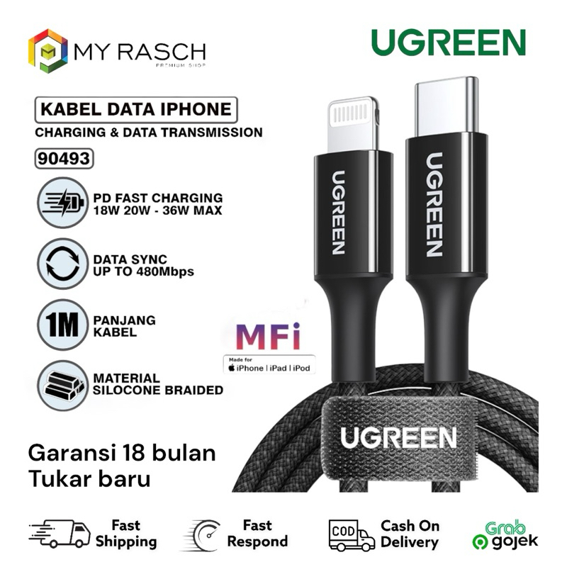 Jual UGREEN Kabel Data Fast Charger Type C To Lightning PD MFI 1m