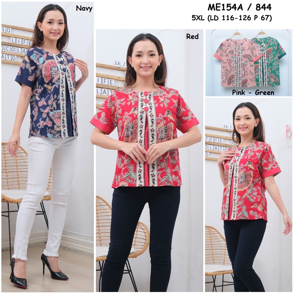 Jual Blouse Batik Wanita Reg JUMBO ME154A BIGSIZE Shopee Indonesia