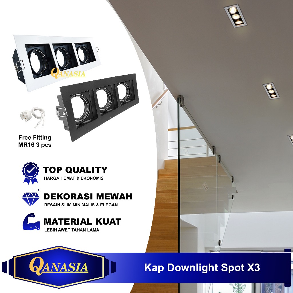 Jual Kap Lampu Downlight Spotlight Sorot LED Spot Light 3 X Fitting