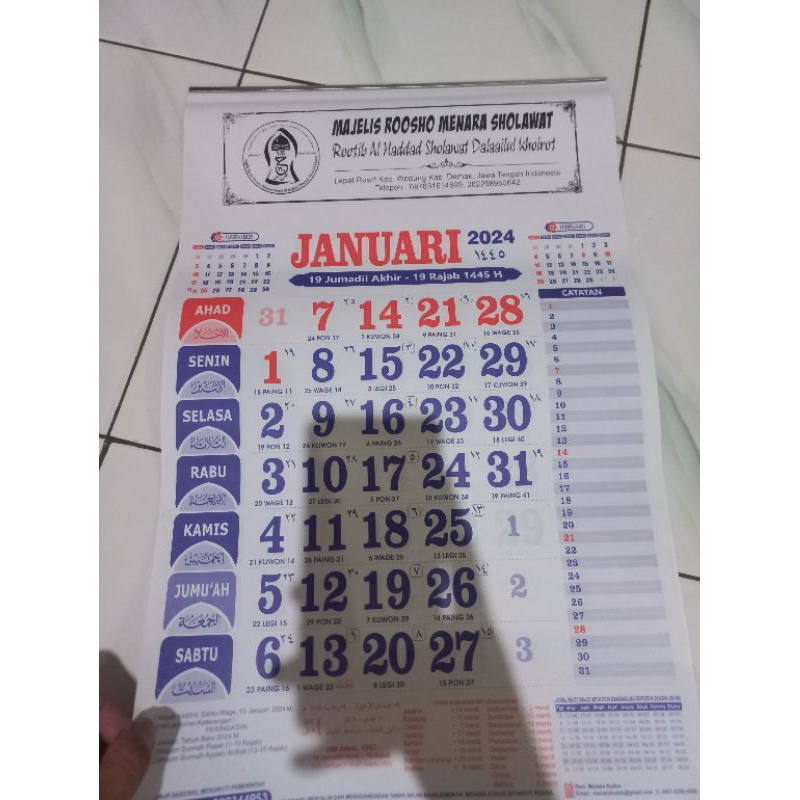 Jual Kalender 2024 Lengkap Original Menara Kudus Jawa Weton Lengkap