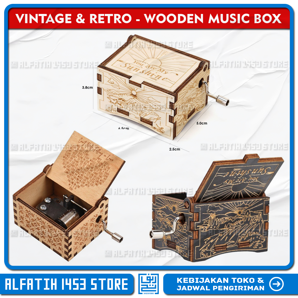 Jual VINTAGE RETRO Wooden Music Box Kotak Musik Kayu Hadiah Kado